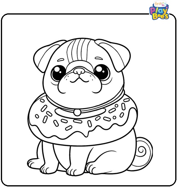 Pug With Donut On His Neck Coloring Page