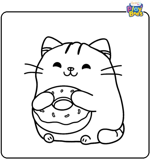 Pusheen Eating a Donut Coloring Page