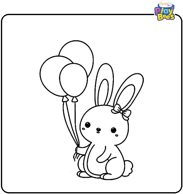Rabbit with Balloons Birthday Coloring Page Rabbit with Balloons Birthday Coloring Page