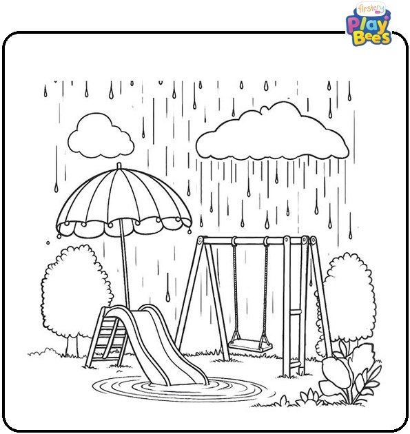 Rain Over The Garden Coloring Page