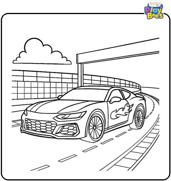 Realistic Hot Wheels Car Parked In Race Track Coloring Page