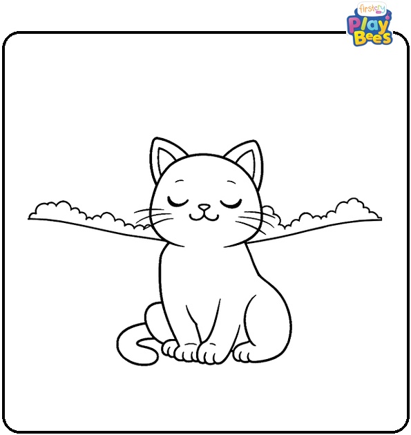 Relaxed Cat Sitting On Grass Coloring Page