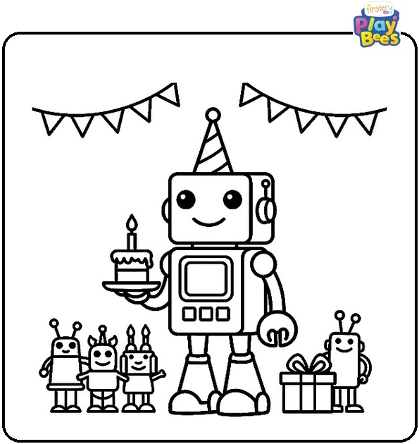 Robot Birthday Party Coloring Page Robot Birthday Party Coloring Page