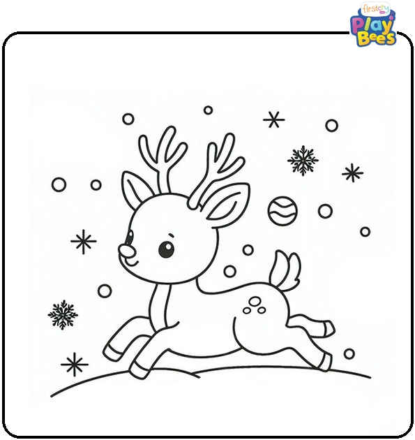 Rudolph The Red Nosed Reindeer Playing In Snow Coloring Page
