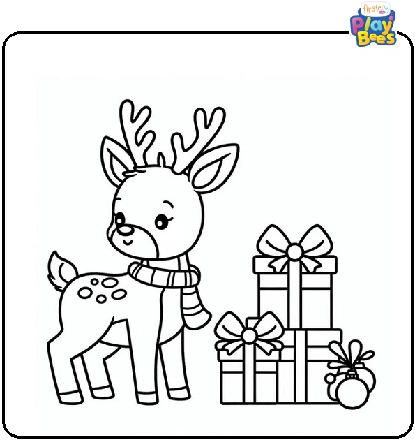 Rudolph With Presents During Christmas Coloring Page