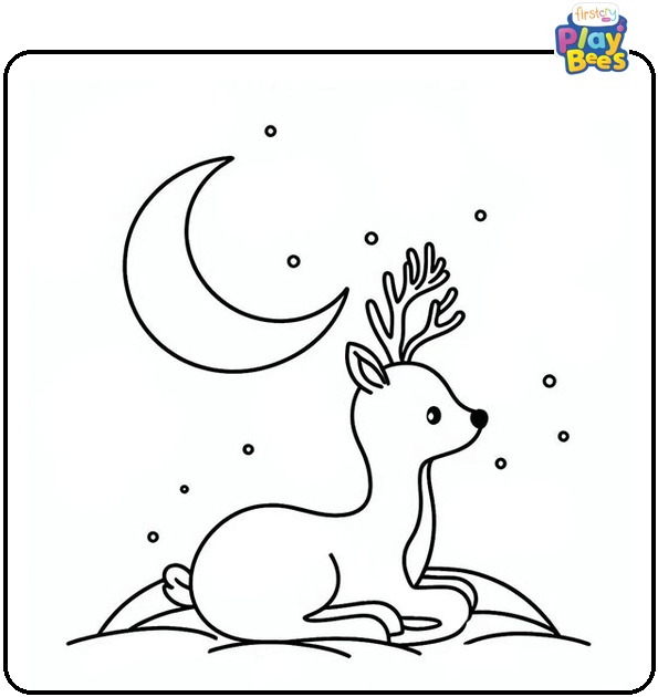 Rudolph under Moon Coloring Page