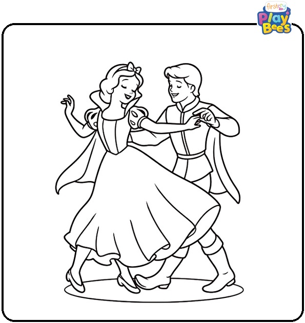 Snow White Dancing with the Prince Coloring Page
