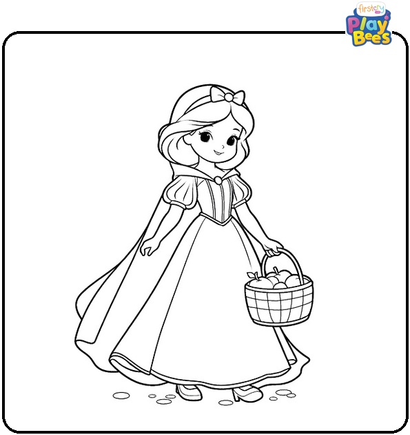 Snow White Holds a Basket Coloring Page