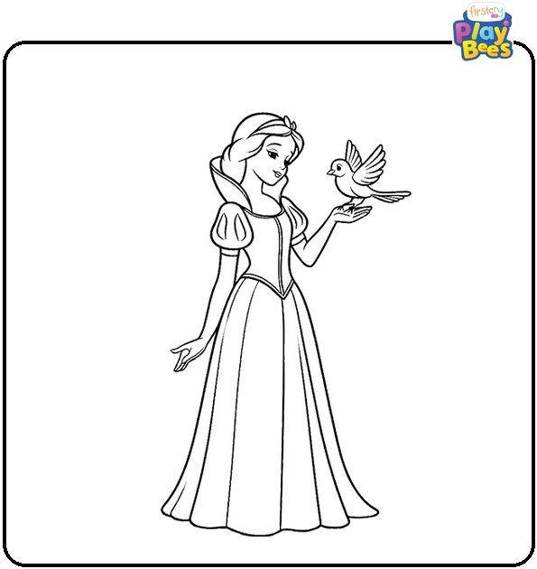 Snow White Holds a Bird Coloring Page