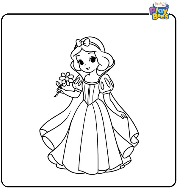 Snow White Holds a Flower Coloring Page