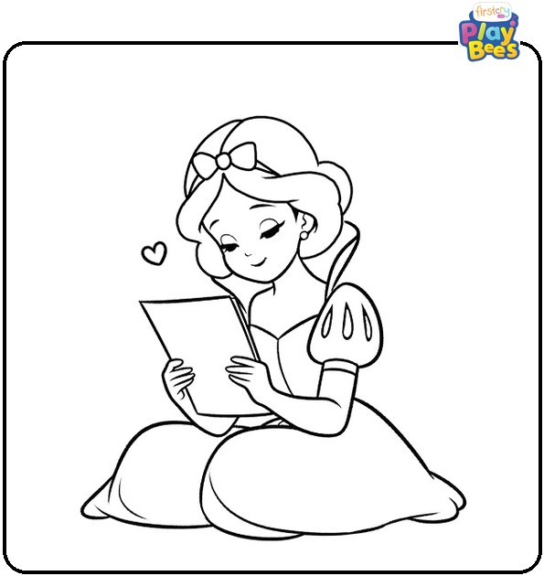 Snow White Reading a Letter Coloring Page
