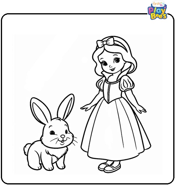 Snow White and a Bunny Coloring Page