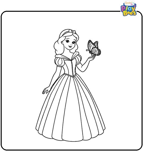 Snow White and a Butterfly Coloring Page
