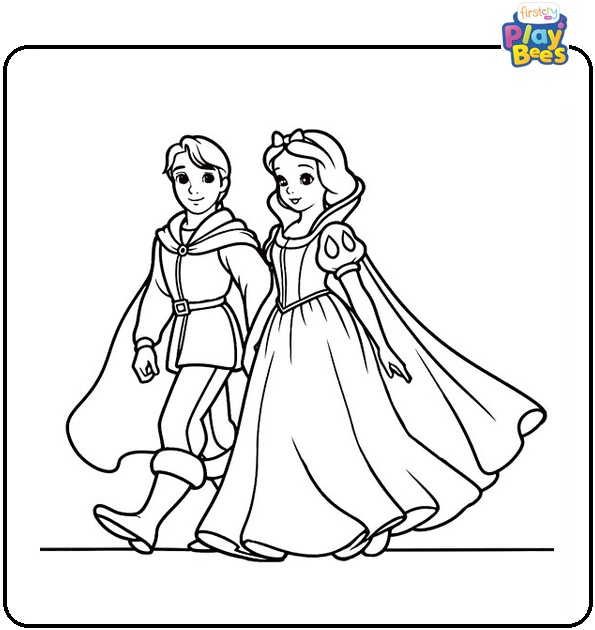 Snow White and the Prince Walking Coloring Page