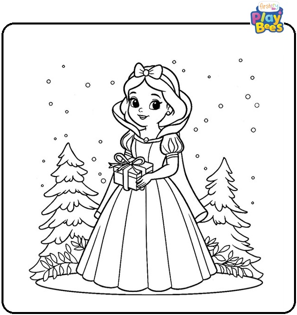 Snow White at Christmas Coloring Page