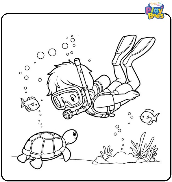 Summer Ocean in July Coloring Page