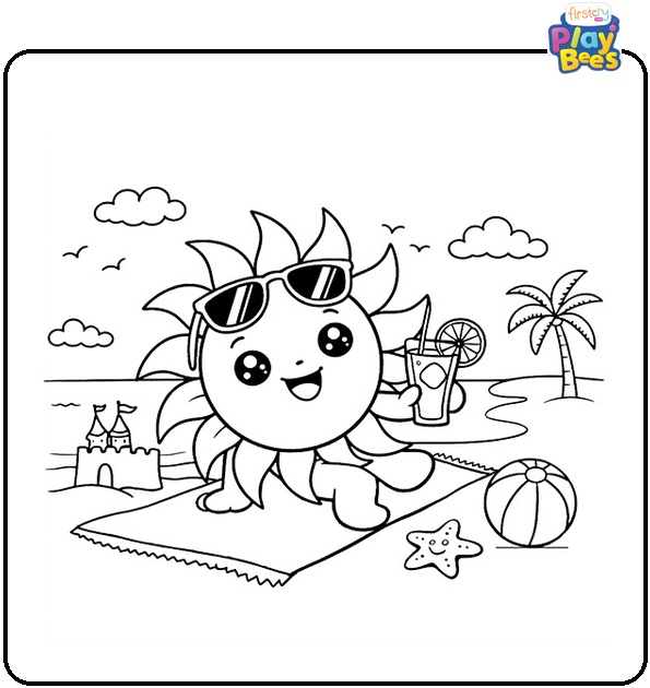 Summer Sun At The Beach Coloring Page
