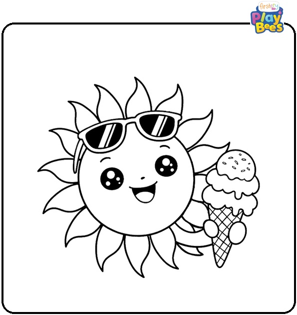 Summer Sun With Ice Cream Coloring Page