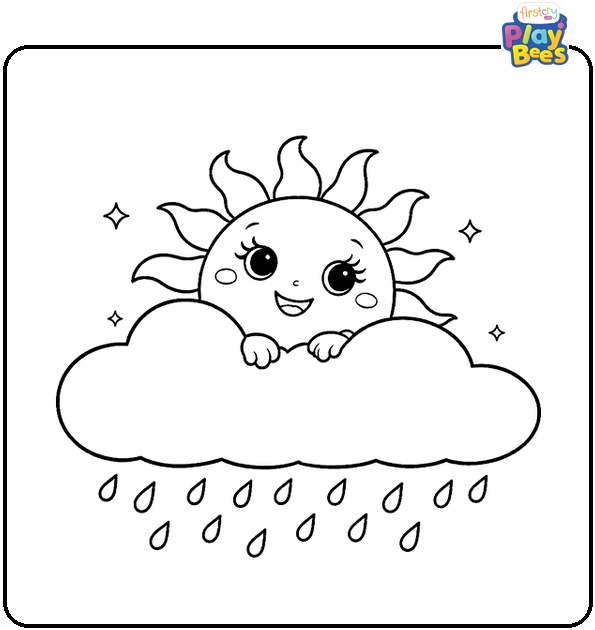 Sun And Cloud Playing Peek A Boo Coloring Page