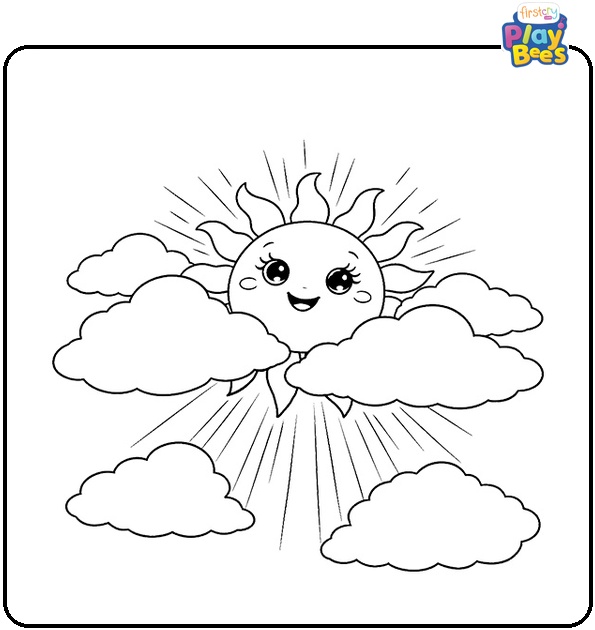 Sun Breaking Through the Clouds Coloring Page