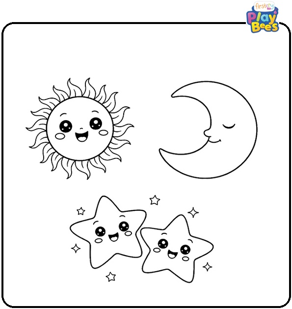 Sun, Moon and Stars Coloring Page
