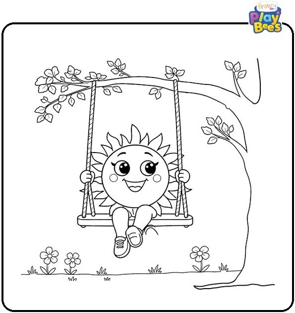 Sun Playing On A Swing Coloring Page