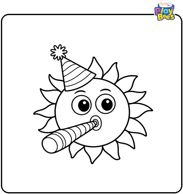 Sun Wearing A Party Hat Coloring Page