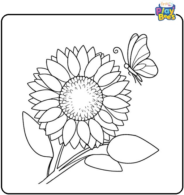 Sunflower With Butterfly Coloring Page