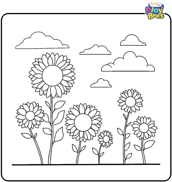 Sunflowers During A Cloudy Day Coloring Page