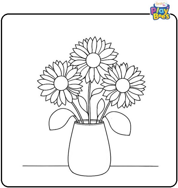 Sunflowers In Vase Coloring Page
