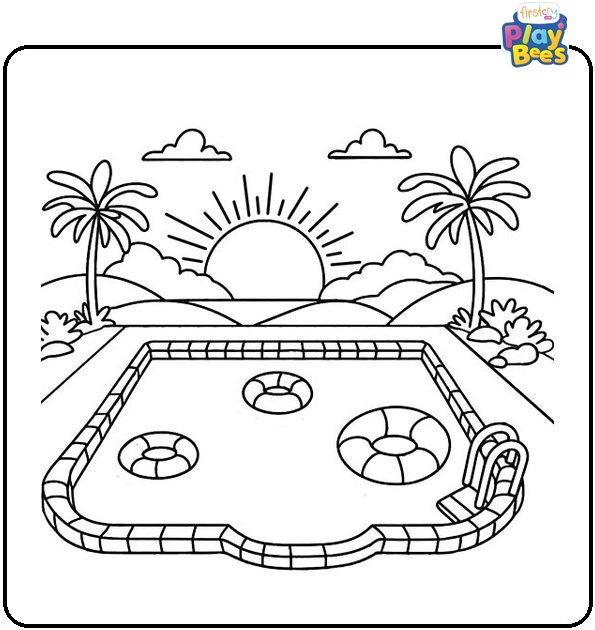 Swimming Pool With Floaties Coloring Page