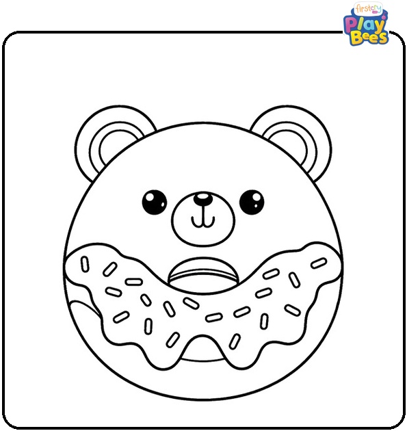 Teddy Bear Themed Donut Coloring Page