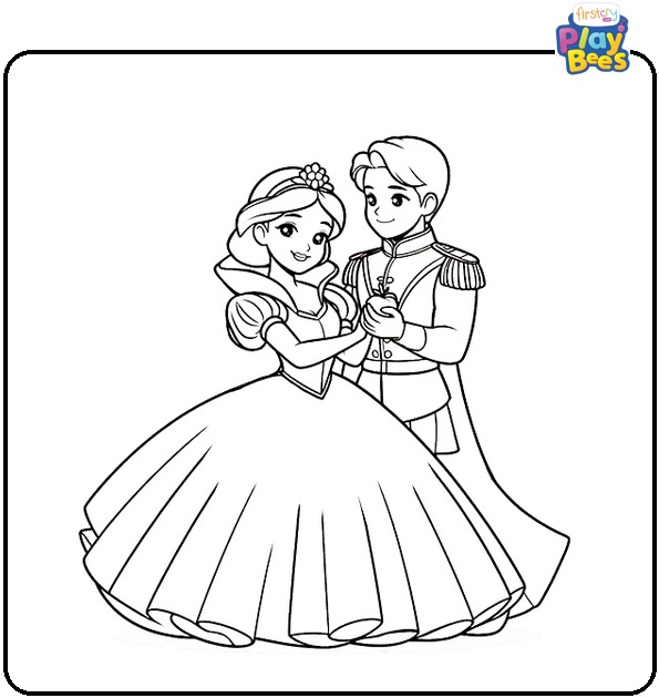 The Prince Holds Snow White Coloring Page
