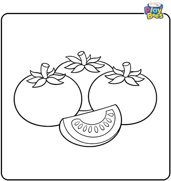 Three Tomatoes with Tomato Slices Coloring Page