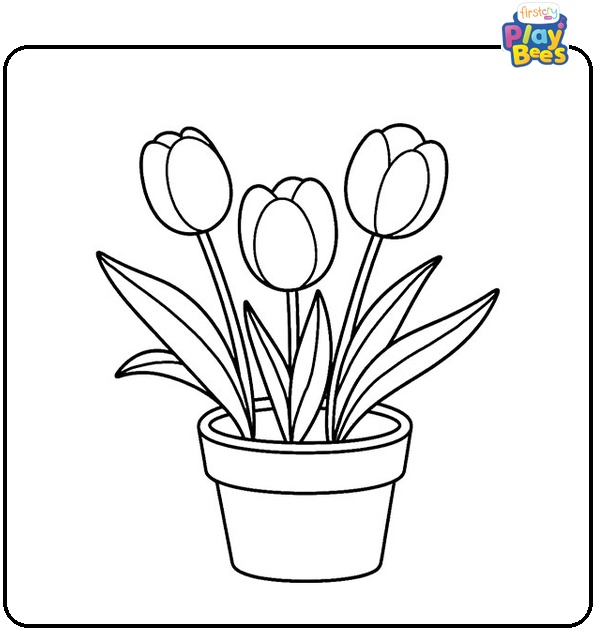 Three Tulips in a Pot Colouring Page