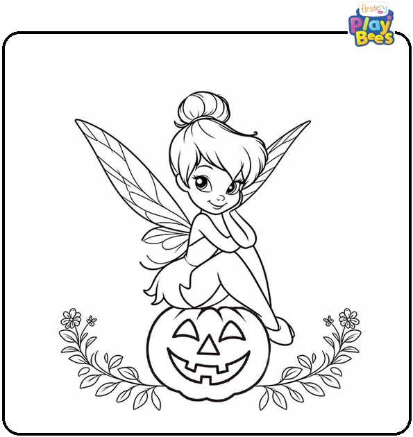 Tinker Bell Sitting On Jack O' Lantern Coloring Page Tinker Bell Sitting On Jack O' Lantern Coloring Page