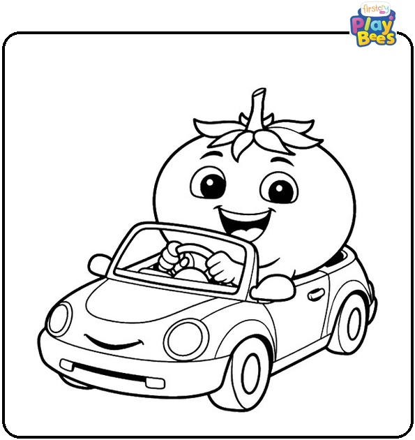 Tomato Driving a Car Coloring Page