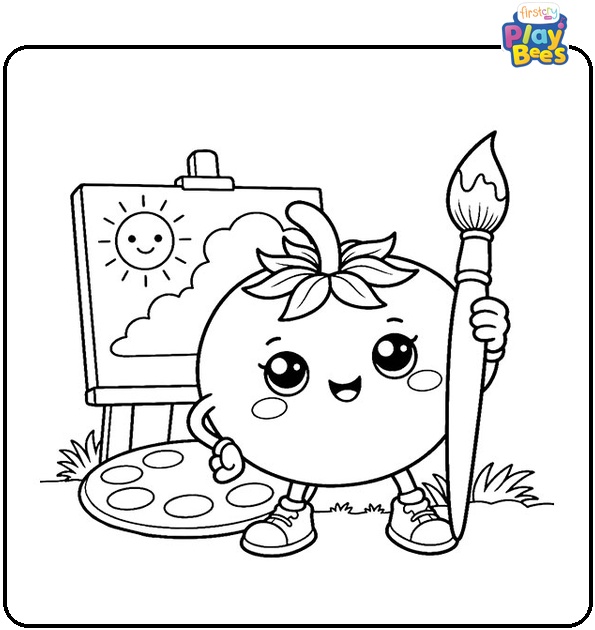 Tomato Holding a Paintbrush Coloring Page