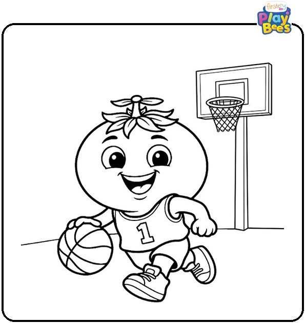 Tomato Playing Basketball Coloring Page
