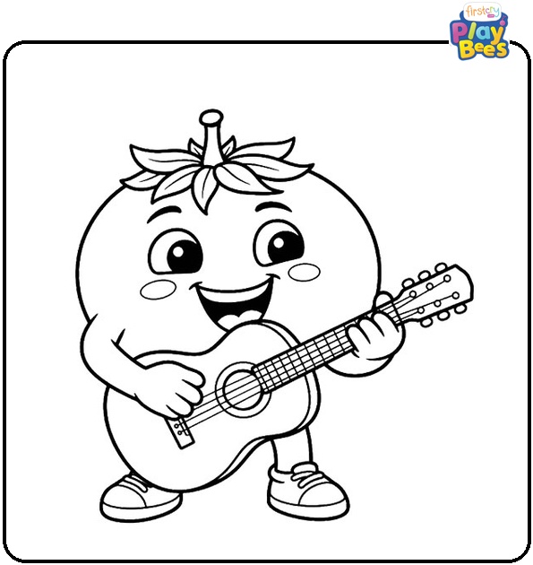 Tomato Playing Guitar Coloring Page