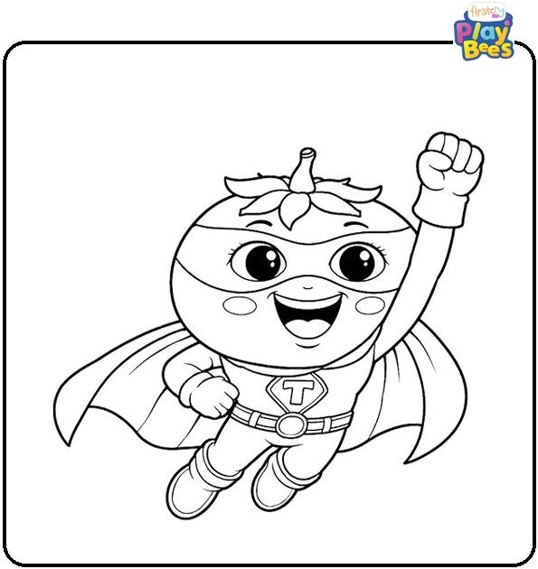 Tomato Superhero Coloring Page