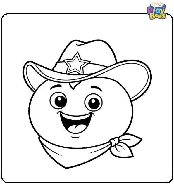 Tomato Wearing a Cowboy Hat Coloring Page