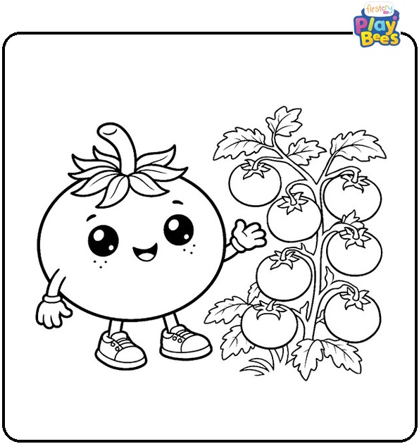 Tomato with Tomato Plant Coloring Page