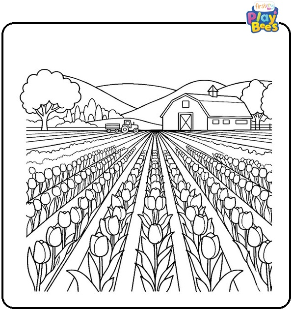 Tulip Farm Colouring Page