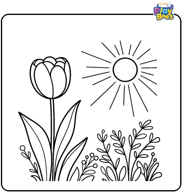 Tulip Flower Growing In The Sun Colouring Page