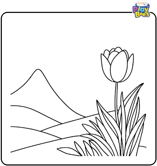 Tulips Near a Mountain Colouring Page