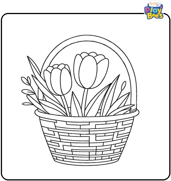 Tulip In a Basket Colouring Page