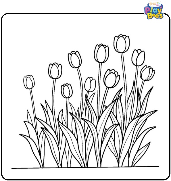 Tulips Growing In The Wild Colouring Page