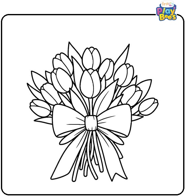 Tulips Wrapped In Large Bow Colouring Page