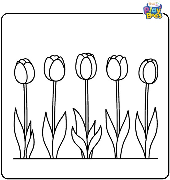 Tulips in a Row Colouring Page
